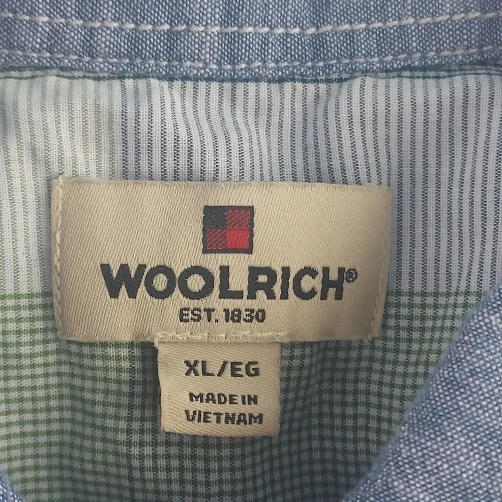 Woolrich Mens XL Blue Short Sleeve‎ Button Down Cotton Chambray Style Shirt